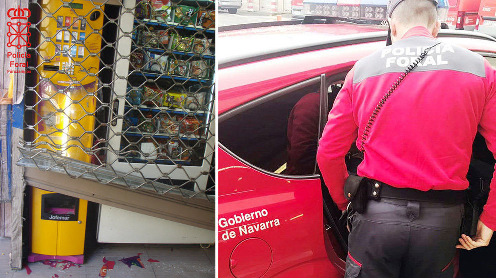 Imagen de las máquinas expendedoras forzadas en Tudela, lo que ha provocado la detención de un hombre POLICÍA FORAL