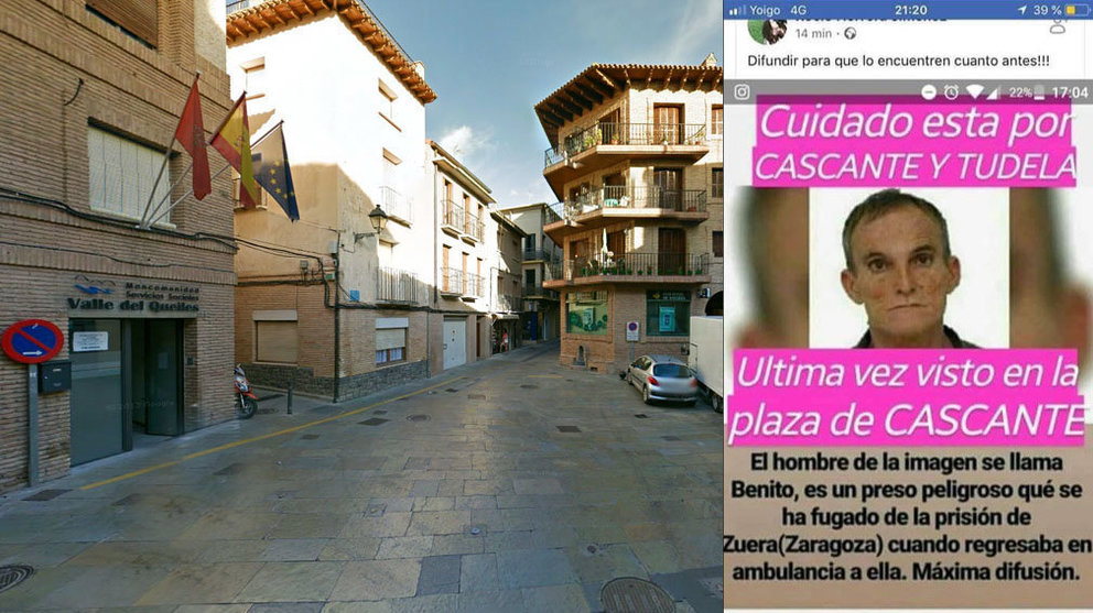 Imagen de una de las plazas de Cascante, junto al rumor que situaba al preso fugado de Zuera en la localidad NAVARRACOM
