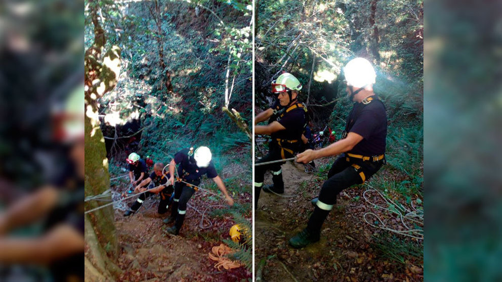 Varios efectivos de los bomberos de Navarra participan en el rescate de un espeleologo accidentado en Iribas. BOMBEROS DE NAVARRA