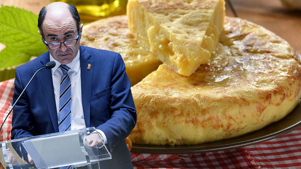El vicepresidente del Gobierno, Manu Ayerdi, en un montaje junto a una tortilla de patata_.