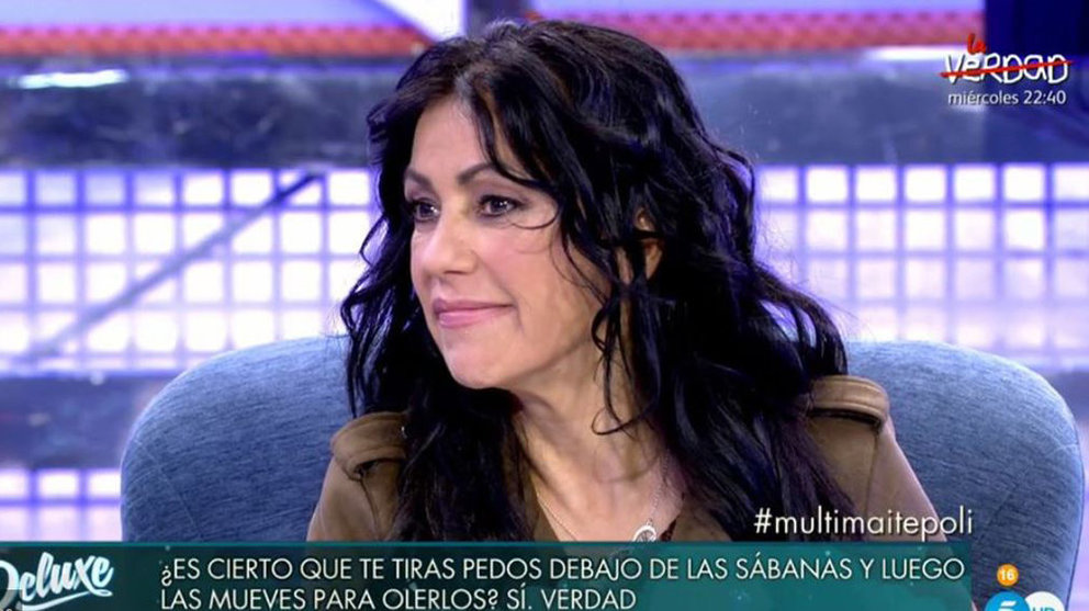 La pamplonesa Maite Galdeano durante el polideluxe al que se sometió en Sábado Deluxe en su regreso a televisión. TELECINCO