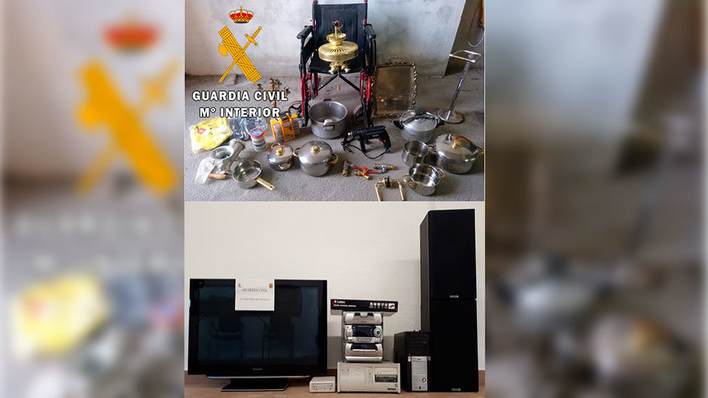 Varios de los objetos que los ladrones habían sustraído en varias casas de la Merindad de Tafalla. CEDIDA