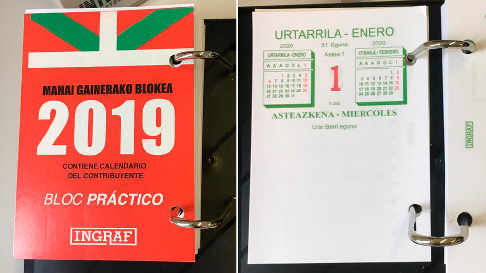 Imágenes del calendario encabezado por una ikurriña y entregado a los trabajadores del Complejo Hospitalario de Navarra CEDIDAS