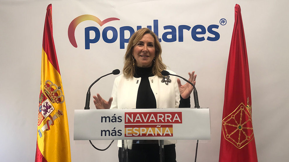 Rueda de prensa de la presidenta del PPN, Ana Beltrán, para presentar su propuesta de Ley de Símbolos de Navarra. CEDIDA
