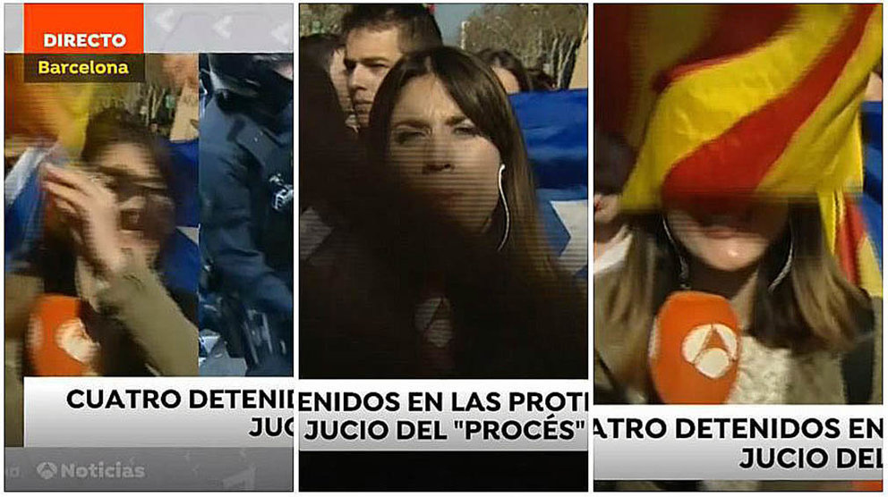 La periodista pamplonesa, Blanca Basiano, durante su conexión con Barcelona en Antena 3.