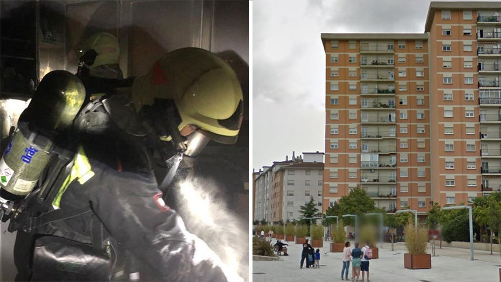 Los bomberos intervienen en el incendio declarado en una cocina en la plaza Lapurbide de Ansoáin BOMBEROS DE NAVARRA ARCHIVO