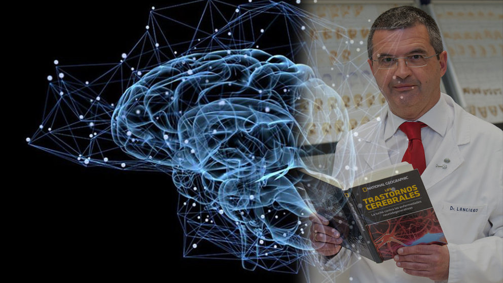 El doctor del CIMA Jose Luis Lanciego junto con su libro sobre trastornos cerebrales publicado por National Geographic UNIVERSIDAD DE NAVARRA