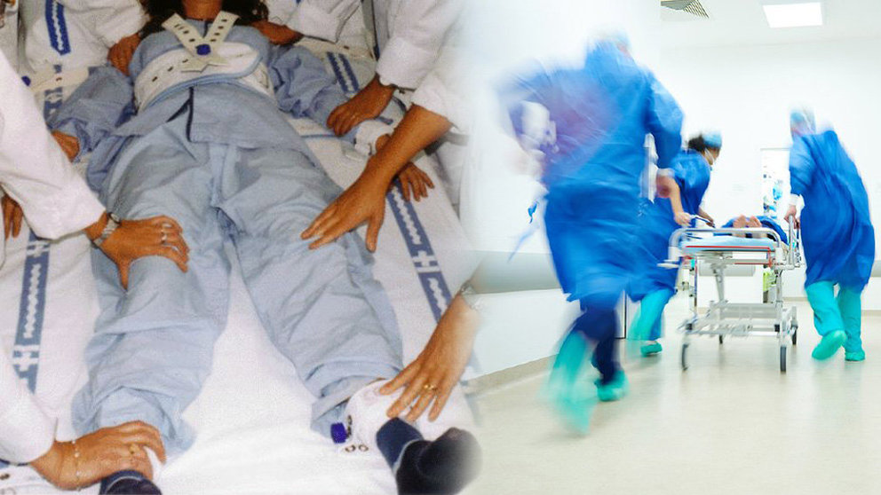 Imagen de un grupo de sanitarios procediendo a la contención mecánica de un paciente que ingresa involuntariamente en un hospital ARCHIVO