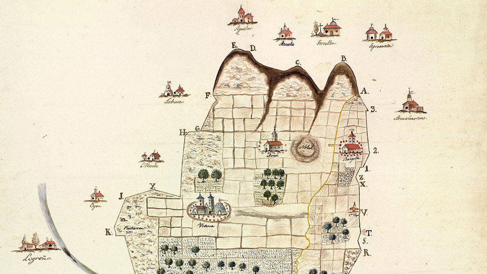 Plano de la jurisdicción de Viana que se muestra en la exposición por el 800 aniversario del fuero de la localidad navarra GOBIERNO FORAL