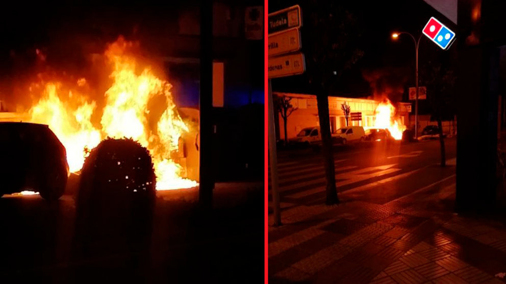 Incendio de unos contenedores en la avenida de Zaragoza de Tudela