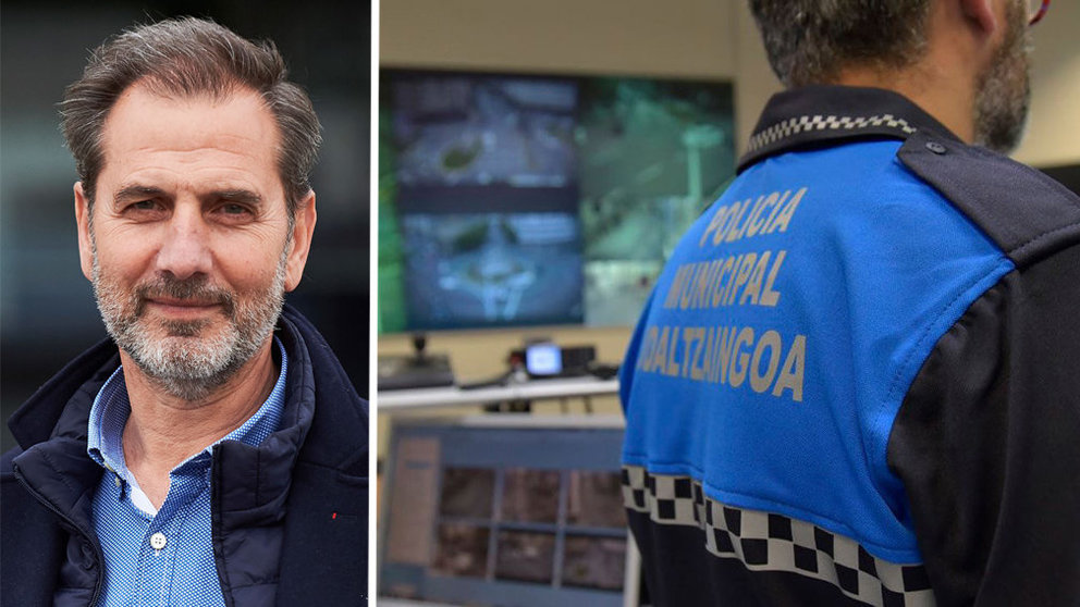 Patxi Fernández, nombrado nuevo director del área de Seguridad Ciudadana del Ayuntamiento de Pamplona, junto a una imagen de archivo del cuerpo policial AYUNTAMIENTO DE PAMPLONA
