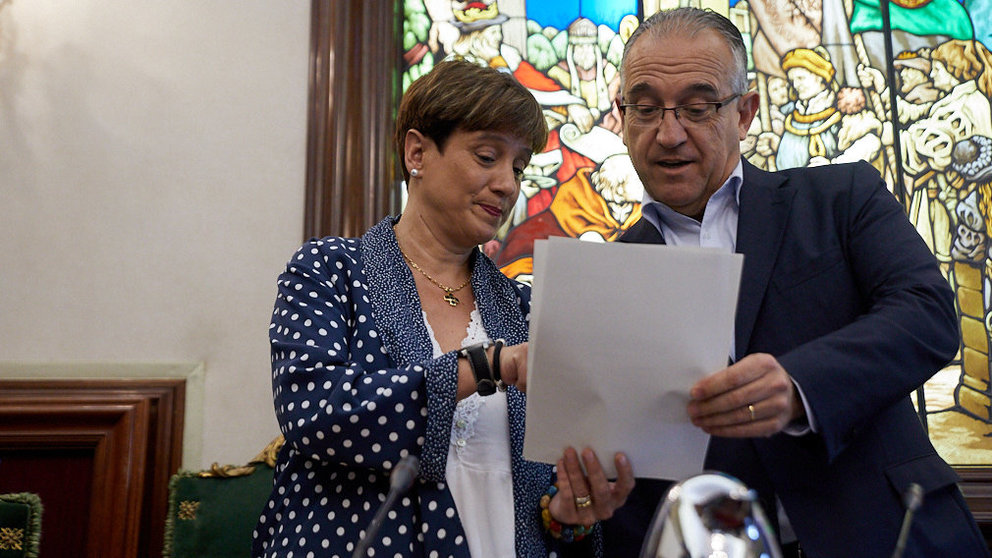 Primer pleno ordinario del Ayuntamiento de Pamplona en esta nueva legislatura. IÑIGO ALZUGARAY