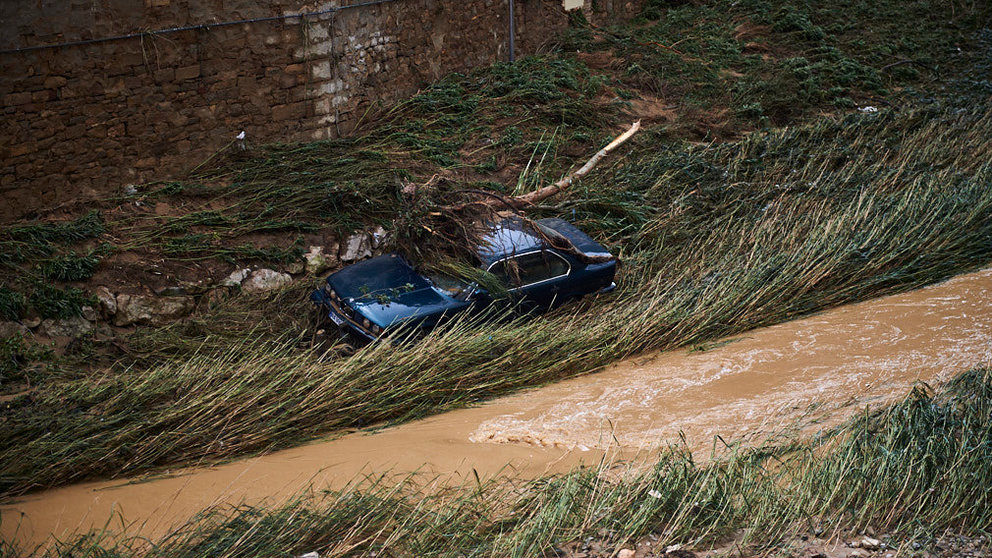 Estado de la ciudad de Tafalla tras inundación por la crecida del rio Cidacos esta madrugada. MIGUEL OSÉS