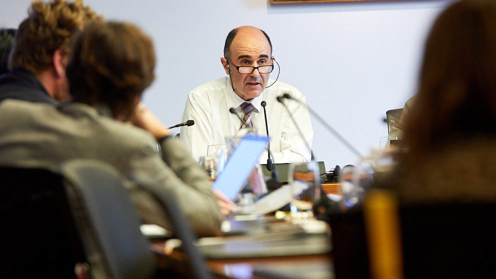 El consejero Manu Ayerdi comparece en la Comisión de Desarrollo Económico y Empresarial del Parlamento de Navarra. IÑIGO ALZUGARAY