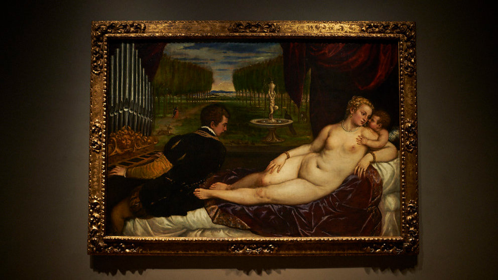 Presentación del cuadro de Tiziano &#39;Venus recreándose en el Amor y la Música&#39; (1555), cedido por el Museo Nacional del Prado. MIGUEL OSÉS