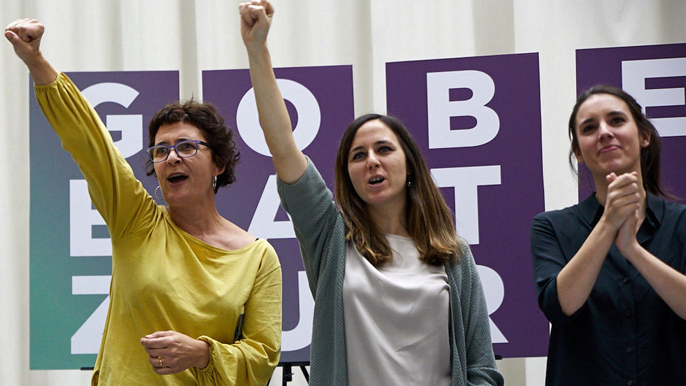 Acto electoral de Unidas Podemos con la presencia de Irene Montero, Ione Belarra, Neniques Roldán, Maite Mola, Mikel Buil, Ainhoa Aznárez y Edurne Eguino. IÑIGO ALZUGARAY