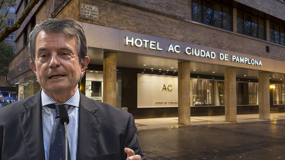 El empresario Antonio Catalán, fundador de dos cadenas hoteleras junto a la fachada del emblemático Ciudad de Pamplona
