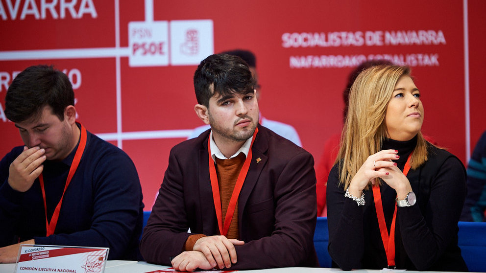 La secretaria general del PSN, María Chivite, interviene en la clausura del XI Congreso de Juventudes Socialistas de Navarra. MIGUEL OSÉS