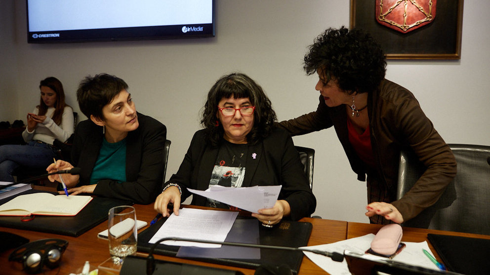 Eva Istúriz, directora Gerente del INAI, informa sobre las ayudas económicas que en materia de violencia contra las mujeres existen en Navarra. IÑIGO ALZUGARAY