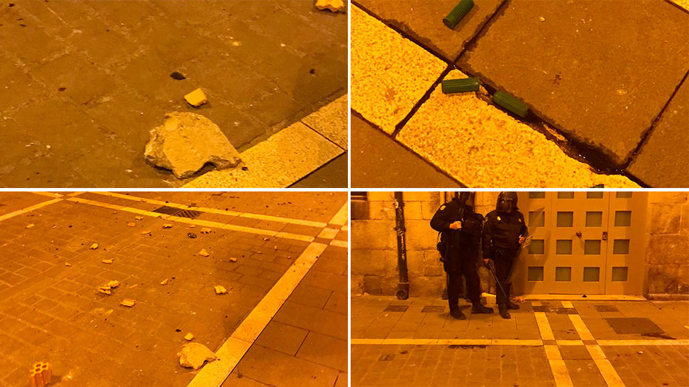 Algunos de las piedras que los radicales usaron para cargar contra la Policía Nacional en una tarde disturbios en Pamplona. CEDIDA