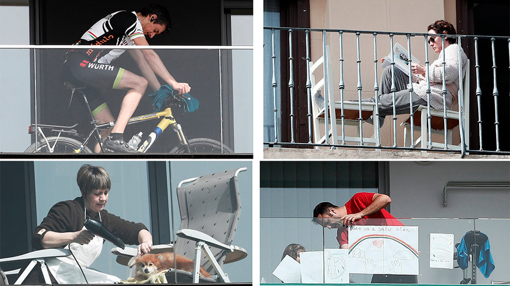 Personas en los balcones de Pamplona durante el estado de alarma EFE