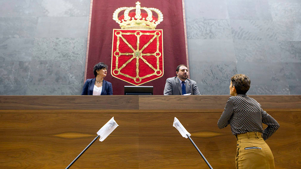 Pleno del Parlamento de Navarra durante la crisis del coronavirus con presencia limitada y medidas para evitar contagios de Covid-19. PARLAMENTO DE NAVARRA