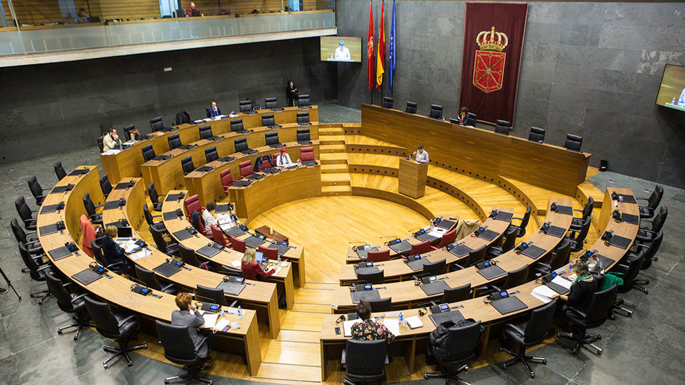 Pleno del parlamento de Navarra durante la crisis del coronavirus celebrado el 21 de abril de 2020 (1)