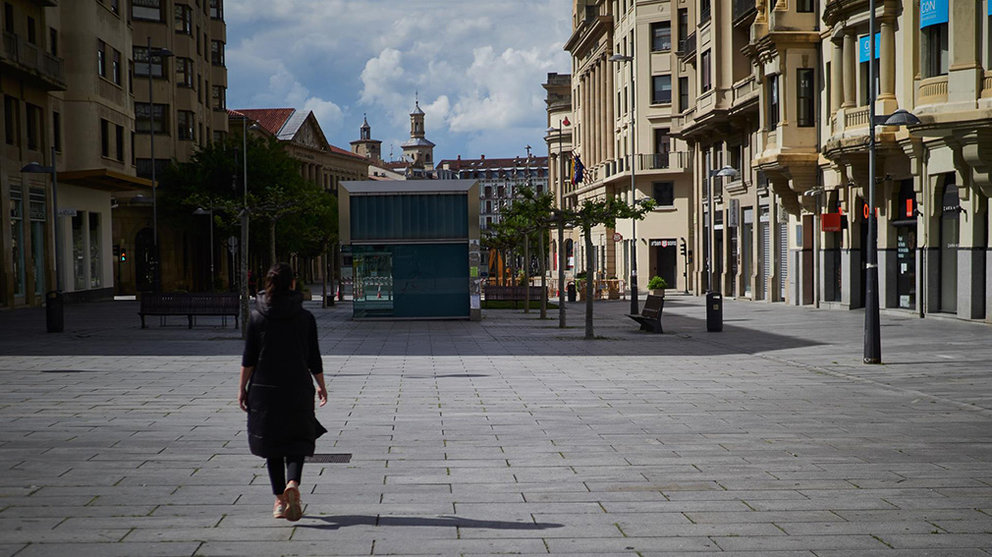 La avenida de Carlos III de Pamplona, casi vacía durante la crisis del coronavirus EUROPA PRESS