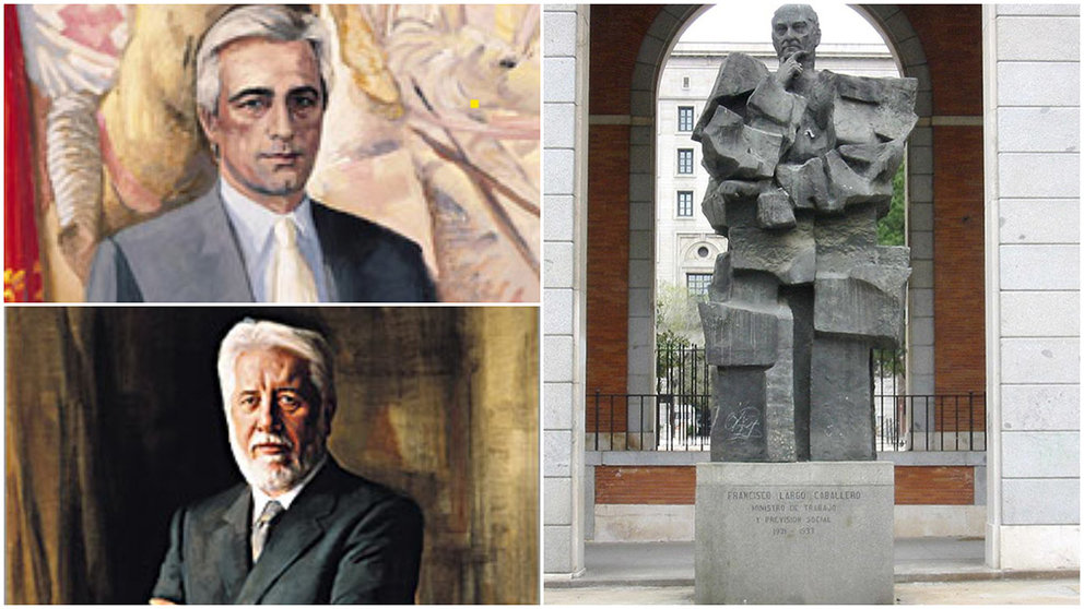Los cuadros de Urralburu, Otano en el Palacio de Navarra y la estatua de Largo Caballero en Madrid.