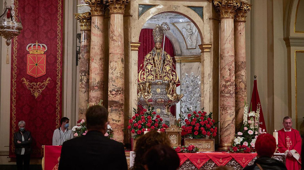 Imagen del San Fermín durante durante la última misa de la escalera en la parroquia de San Lorenzo EUROPA PRESS