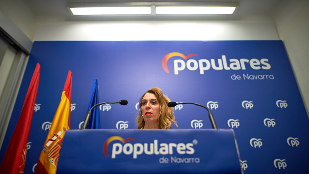 Rueda de prensa de la senadora del PPN Amelia Salanueva y el secretario general del PPN, José Suárez, para presentar el Plan Antiokupación del Partido Popular. MIGUEL OSÉS