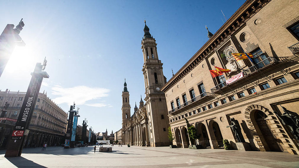 Vista general de la plaza de la Virgen del Pilar de la ciudad de Zaragoza el 19 de agosto de 2020.
Joaquin Corchero / Europa Press
  (Foto de ARCHIVO)
16/8/2020