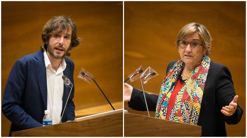 Mikel Buil y Marisa de Simón, durante el debate de este jueves en el Parlamento de Navarra.