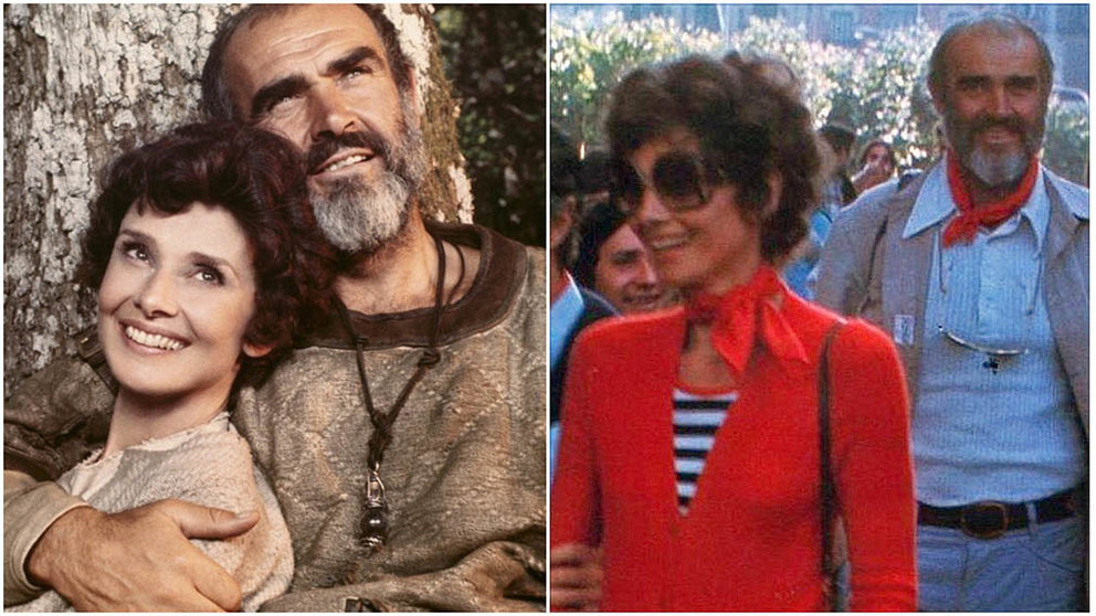 Sean Connery y Audrey Hepburn en dos momentos de 1975. A la izquierda durante el rodaje en Navarra de &#39;Robin y Marian&#39;. A la derecha, en su fugaz visita a Pamplona en los Sanfermines de ese mismo año.