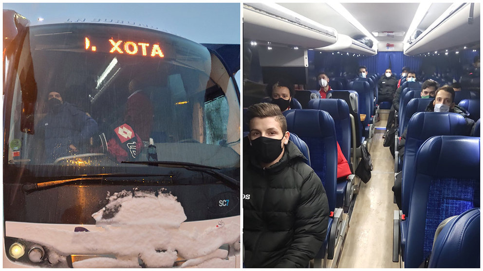 El autobús en el que viajaba la plantilla del Xota, que ha tenido que regresar a Pamplona. XOTA