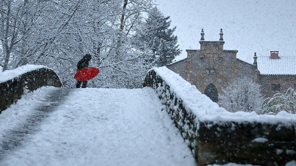 La borrasca “Filomena” deja nieve en Pamplona. PABLO LASAOSA