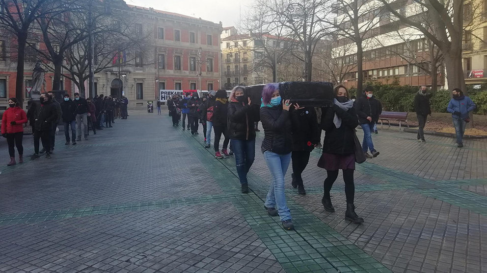 Manifestación en Pamplona para reclamar medidas contra la siniestralidad laboral. EUROPA PRESS
