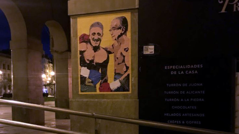 Maya y Asirón aparecen como boxeadores en la última lámina del artista urbano LKN, El combate'. CEDIDA