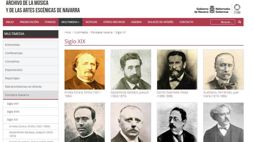 Página web de la recién estrenada fonoteca de Navarra. GOBIERNO DE NAVARRA