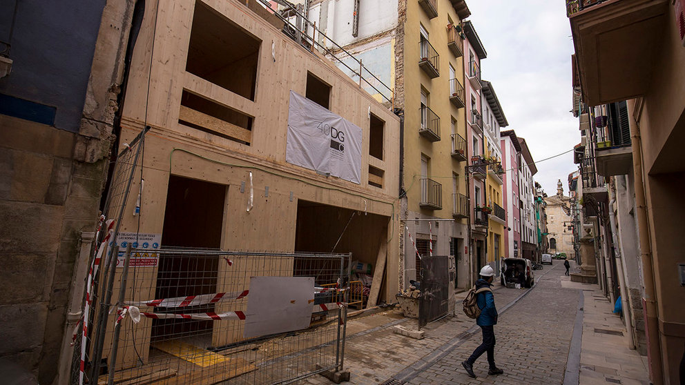 Estado de las obras acometidas por el Ayuntamiento de Pamplona para construir un nuevo edificio con viviendas para realojos. AYUNTAMIENTO DE PAMPLONA
