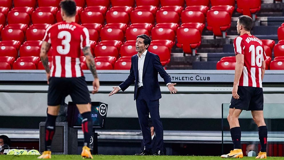 Marcelino Garcia durante el encuentro entre Athletic de Bilbao y Osasuna correspondiente a la jornada 35 de primera división que han disputado en el estadio de San Mamés. AFP7 / Europa Press.