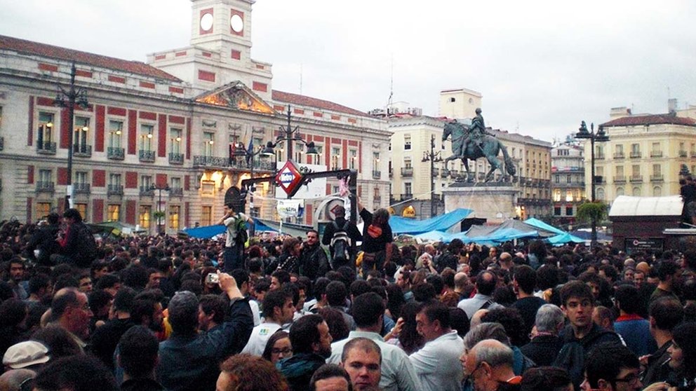 Una fotografía de la plaza de Sol en Madrid durante las jornadas del 15-M en Madrid. EDUARDO LAPORTE