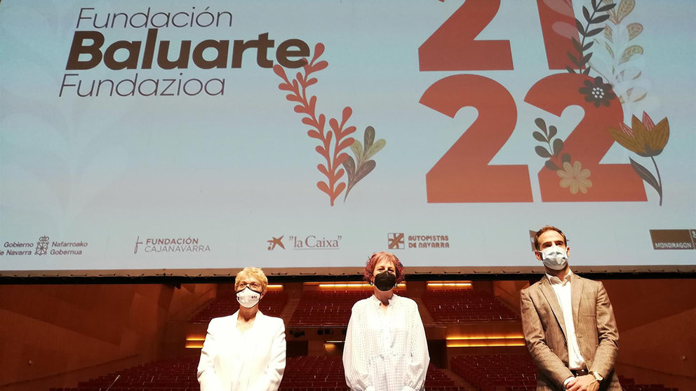 María Antonia Rodríguez, Rebeca Esnaola y Rubén Jauquicoa en la presentación de la temporada 2021/22 de Fundación Baluarte y la Orquesta Sinfónica de Navarra. EUROPA PRESS
