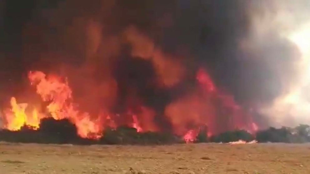 Incendio en Bardenas Reales activo durante la tarde del miércoles 21 de julio. GUARDERIO DE MEDIO AMBEINTE