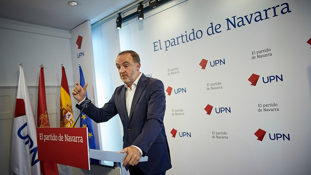 Ll presidente de UPN y portavoz de Navarra Suma, Javier Esparza. PABLO LASAOSA