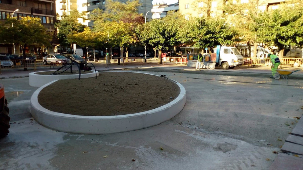 Imagen del desarrollo de las obras en la plaza de Iturrama. AYUNTAMIENTO DE PAMPLONA