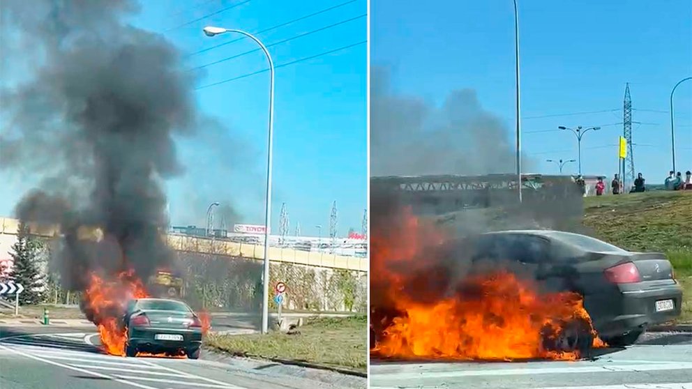 Un coche se incendia en Cordovilla, en la carretera de entrada a La Morea. NAVARRA.COM