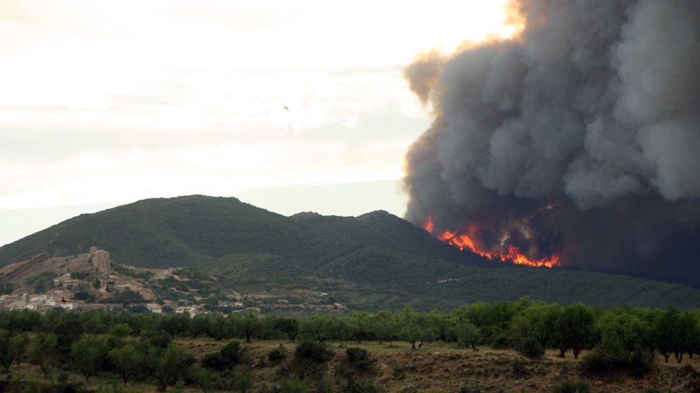 Vista del incendio de Gallipienzo este lunes desde Cáseda. CEDIDA