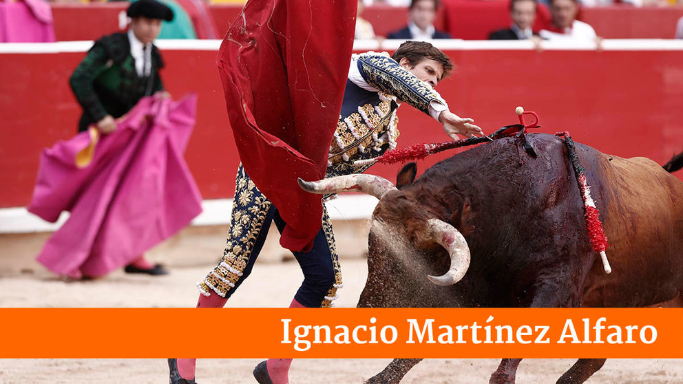 Primera corrida de la Feria del Toro de San Fermín 2022 con toros de Núñez del Cuvillo para Morante de la Puebla, El Juli y Roca Rey y un toro de El Capea para Hermoso de Mendoza en la celebración del centenario del coso pamplonés. IÑIGO ALZUGARAY