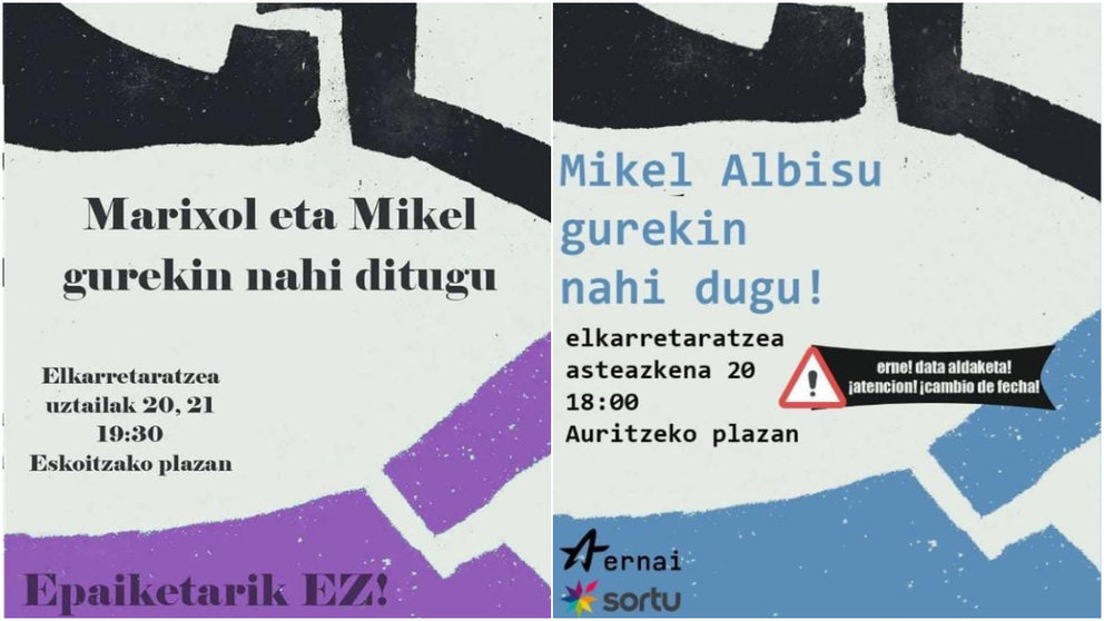 Carteles de la concentración convocada por Ernai y Sortu en Burguete en apoyo al ex jefe de ETA, MIkel Antza.